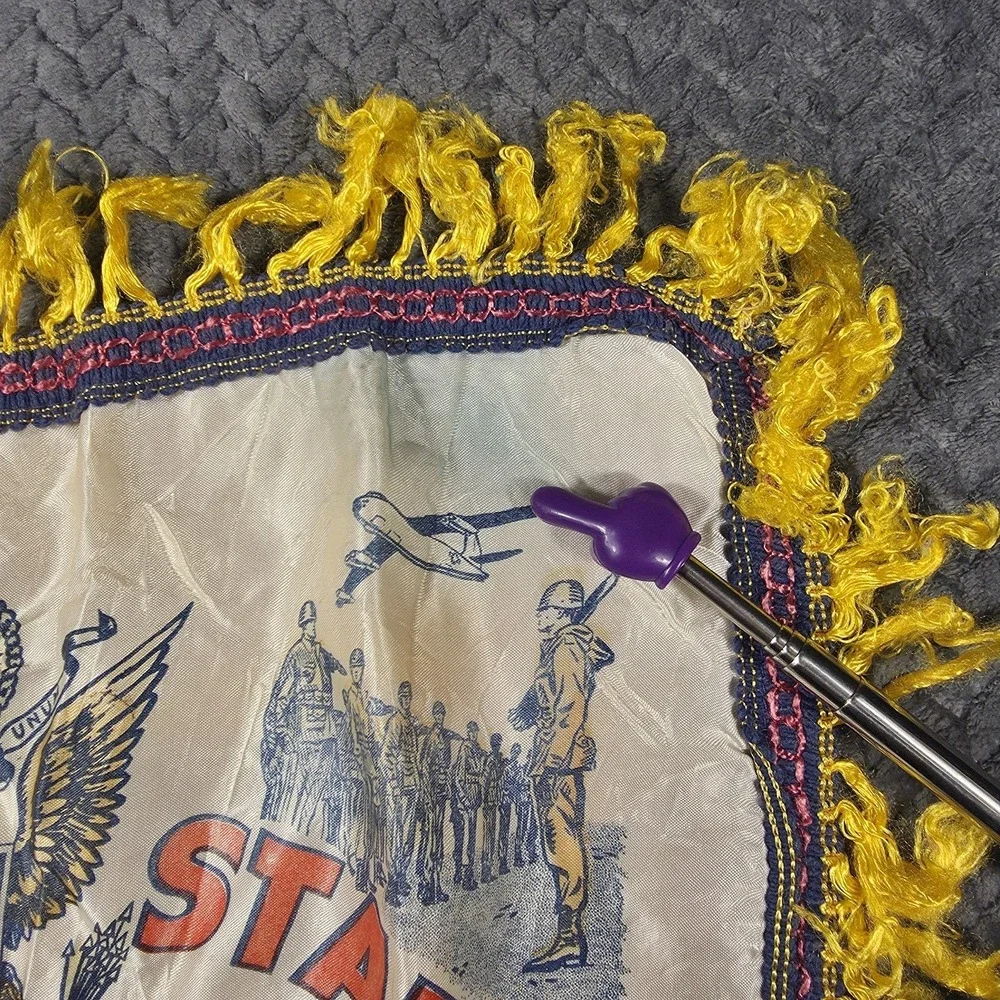 Vintage WWII United States Army Sister Souvenir Pillow Cover Fringe 15.5‎ x 18